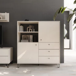 Vicco Sideboard "Aldo", Cashmere, 123.6 X 135 Cm 3x Schublade, 2 Türen -Möbel Store 20240219 m6301 05 ol
