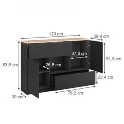 Sideboard "Betti" Anthrazit/Sonoma 120 X 83.6 Cm 2x Tür, 2x Schublade Und 1x Offenes Fache Vicco -Möbel Store 20240219 m6342 03 ol