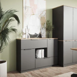 Sideboard "Betti" Anthrazit/Sonoma 120 X 83.6 Cm 2x Tür, 2x Schublade Und 1x Offenes Fache Vicco -Möbel Store 20240219 m6342 04 ol