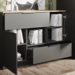 Sideboard "Betti" Anthrazit/Sonoma 120 X 83.6 Cm 2x Tür, 2x Schublade Und 1x Offenes Fache Vicco -Möbel Store 20240219 m6342 05 ol