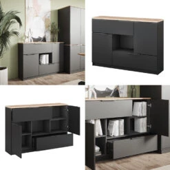Sideboard "Betti" Anthrazit/Sonoma 120 X 83.6 Cm 2x Tür, 2x Schublade Und 1x Offenes Fache Vicco -Möbel Store 20240219 m6342 08 ol
