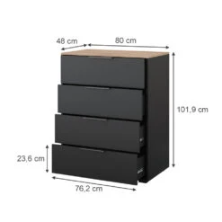 Sideboard "Betti" Anthrazit/Sonoma 80 X 101.9 Cm Mit 4 Schubladen Vicco -Möbel Store 20240219 m6344 03 ol