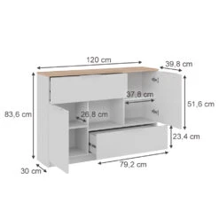 Sideboard "Betti" Weiß/Sonoma 120 X 83.6 Cm 2x Tür, 2x Schublade Und 1x Offenes Fache Vicco -Möbel Store 20240219 m6345 03 ol