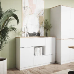 Sideboard "Betti" Weiß/Sonoma 120 X 83.6 Cm 2x Tür, 2x Schublade Und 1x Offenes Fache Vicco -Möbel Store 20240219 m6345 04 ol