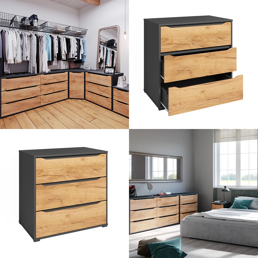 Sideboard "Ruben" Anthrazit/Goldkraft Eiche 80.2 X 77.6 Cm Mit Schubladen Vicco 10 Sideboard "Ruben" Anthrazit/Goldkraft Eiche 80.2 X 77.6 Cm Mit Schubladen Vicco – Bild 8