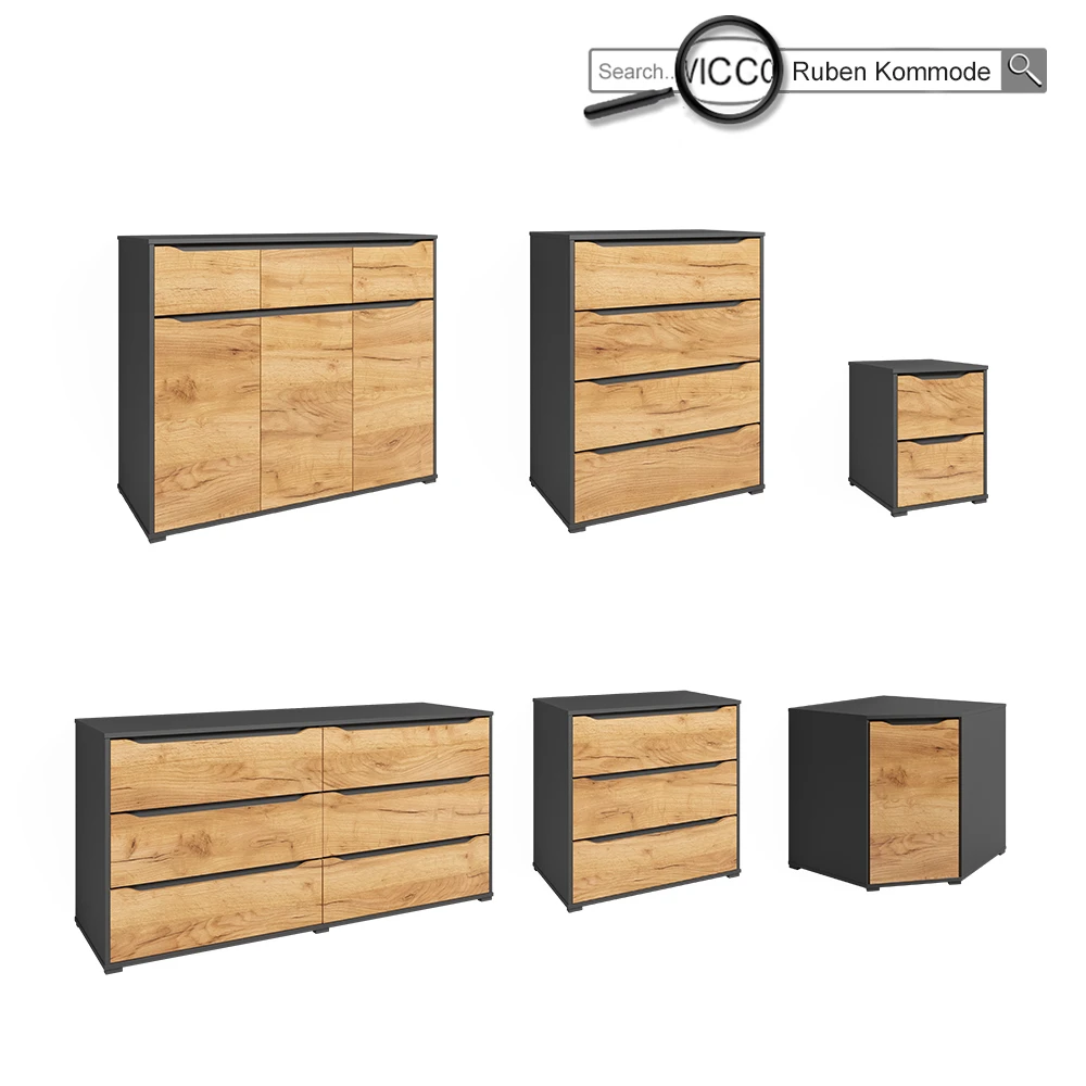 Sideboard "Ruben" Anthrazit/Goldkraft Eiche 80.2 X 77.6 Cm Mit Schubladen Vicco 11 Sideboard "Ruben" Anthrazit/Goldkraft Eiche 80.2 X 77.6 Cm Mit Schubladen Vicco – Bild 9