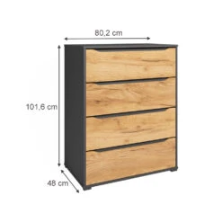 Sideboard "Ruben" Anthrazit/Goldkraft Eiche 80 X 102 Cm Mit Schubladen Vicco -Möbel Store 20240219 m6351 03 ol