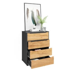 Sideboard "Ruben" Anthrazit/Goldkraft Eiche 80 X 102 Cm Mit Schubladen Vicco -Möbel Store 20240219 m6351 07 ol