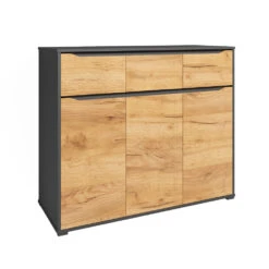 Sideboard "Ruben" Anthrazit/Goldkraft Eiche 120 X 101 Cm Mit Schubladen Vicco