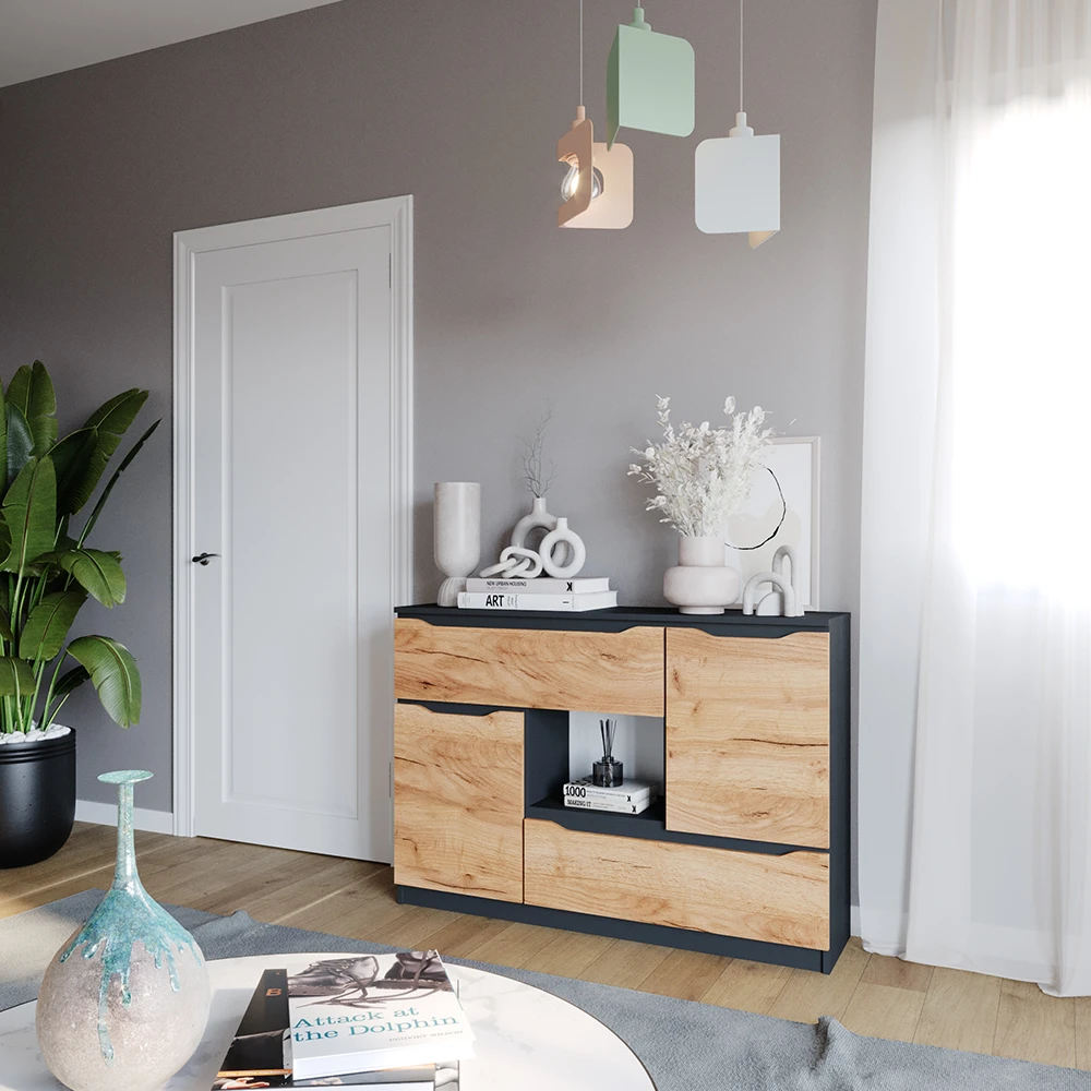 Sideboard "Ruben" Anthrazit/Goldkraft Eiche 120 X 84 Cm Mit Schubladen Vicco 5 Sideboard "Ruben" Anthrazit/Goldkraft Eiche 120 X 84 Cm Mit Schubladen Vicco – Bild 4