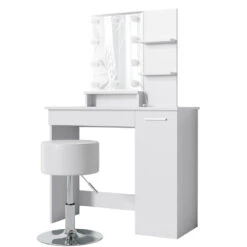 Schminktisch "Julia" Weiß 90 Cm Mit LED Beleuchtung Und Hocker Vicco