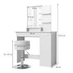 Schminktisch "Julia" Weiß 90 Cm Mit LED Beleuchtung Und Hocker Vicco -Möbel Store 20240220 m1804 hw l 03 ol