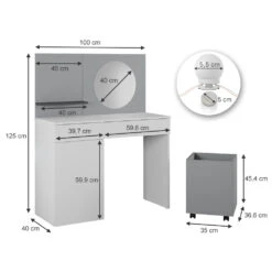 Schminktisch "Amellia" Weiß/Grau 100 Cm Mit LED Beleuchtung Und Rollcontainer Vicco -Möbel Store 20240220 m5636 l 03 ol