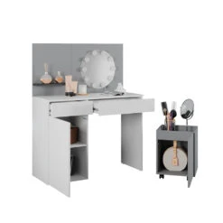 Schminktisch "Amellia" Weiß/Grau 100 Cm Mit LED Beleuchtung Und Rollcontainer Vicco -Möbel Store 20240220 m5636 l 07 ol