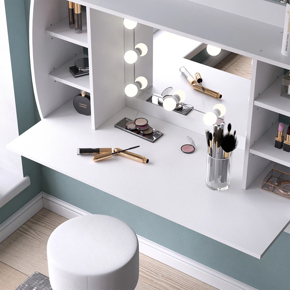 Vicco Schminktisch "Max", Weiß, 110 Cm Mit LED Beleuchtung Und Hocker 7 Vicco Schminktisch "Max", Weiß, 110 Cm Mit LED Beleuchtung Und Hocker – Bild 5