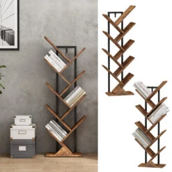 Bücherregal "Fyrk" Antikholz/Schwarz 34 X 116 Cm Bücherregal,stehende Aktenregal,Regal Für Bücher,Bücherschrank,Büroregal Für Ordner Vicco -Möbel Store 20240301 m6328 02 ol