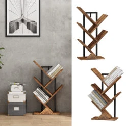 Bücherregal "Fyrk" Antikholz/Schwarz 34 X 71 Cm Vicco 12 Bücherregal "Fyrk" Antikholz/Schwarz 34 X 71 Cm Vicco -Möbel Store 20240301 m6329 02 ol