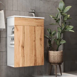 Badmöbel Set "Amadeo" Goldkraft Eiche/Weiß 2 Teile, Mit Waschbecken Vicco -Möbel Store 20240301 m6557 04 ol