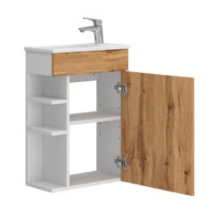 Badmöbel Set "Amadeo" Goldkraft Eiche/Weiß 2 Teile, Mit Waschbecken Vicco -Möbel Store 20240301 m6557 07 ol