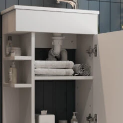 Badmöbel Set "Amadeo" Weiß 2 Teile, Mit Waschbecken Vicco -Möbel Store 20240301 m6558 05 ol