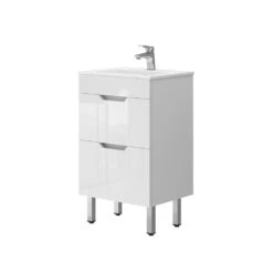 Badmöbel Set "Clayton" Weiß/Weiß Hochglanz 2 Teile, Mit Waschbecken Und 2 Schubladen Vicco