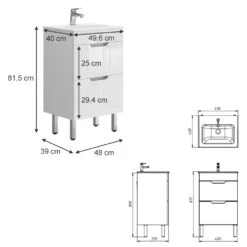 Badmöbel Set "Clayton" Weiß/Weiß Hochglanz 2 Teile, Mit Waschbecken Und 2 Schubladen Vicco -Möbel Store 20240301 m6559 03 ol