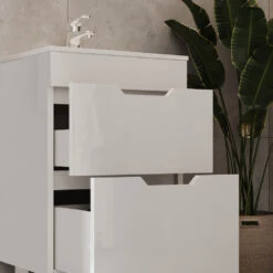 Badmöbel Set "Clayton" Weiß/Weiß Hochglanz 2 Teile, Mit Waschbecken Und 2 Schubladen Vicco -Möbel Store 20240301 m6559 05 ol