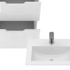 Badmöbel Set "Clayton" Weiß/Weiß Hochglanz 2 Teile, Mit Waschbecken Und 2 Schubladen Vicco -Möbel Store 20240301 m6559 06 ol