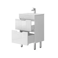 Badmöbel Set "Clayton" Weiß/Weiß Hochglanz 2 Teile, Mit Waschbecken Und 2 Schubladen Vicco -Möbel Store 20240301 m6559 07 ol