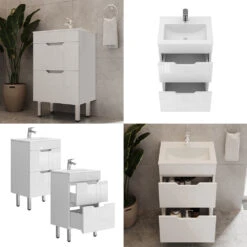 Badmöbel Set "Clayton" Weiß/Weiß Hochglanz 2 Teile, Mit Waschbecken Und 2 Schubladen Vicco -Möbel Store 20240301 m6559 08 ol