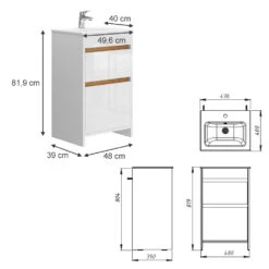 Badmöbel Set "Detmold" Weiß/Weiß Hochglanz 2 Teile, Mit Waschbecken Und 2 Schubladen Vicco 12 Badmöbel Set "Detmold" Weiß/Weiß Hochglanz 2 Teile, Mit Waschbecken Und 2 Schubladen Vicco -Möbel Store 20240301 m6560 03 ol