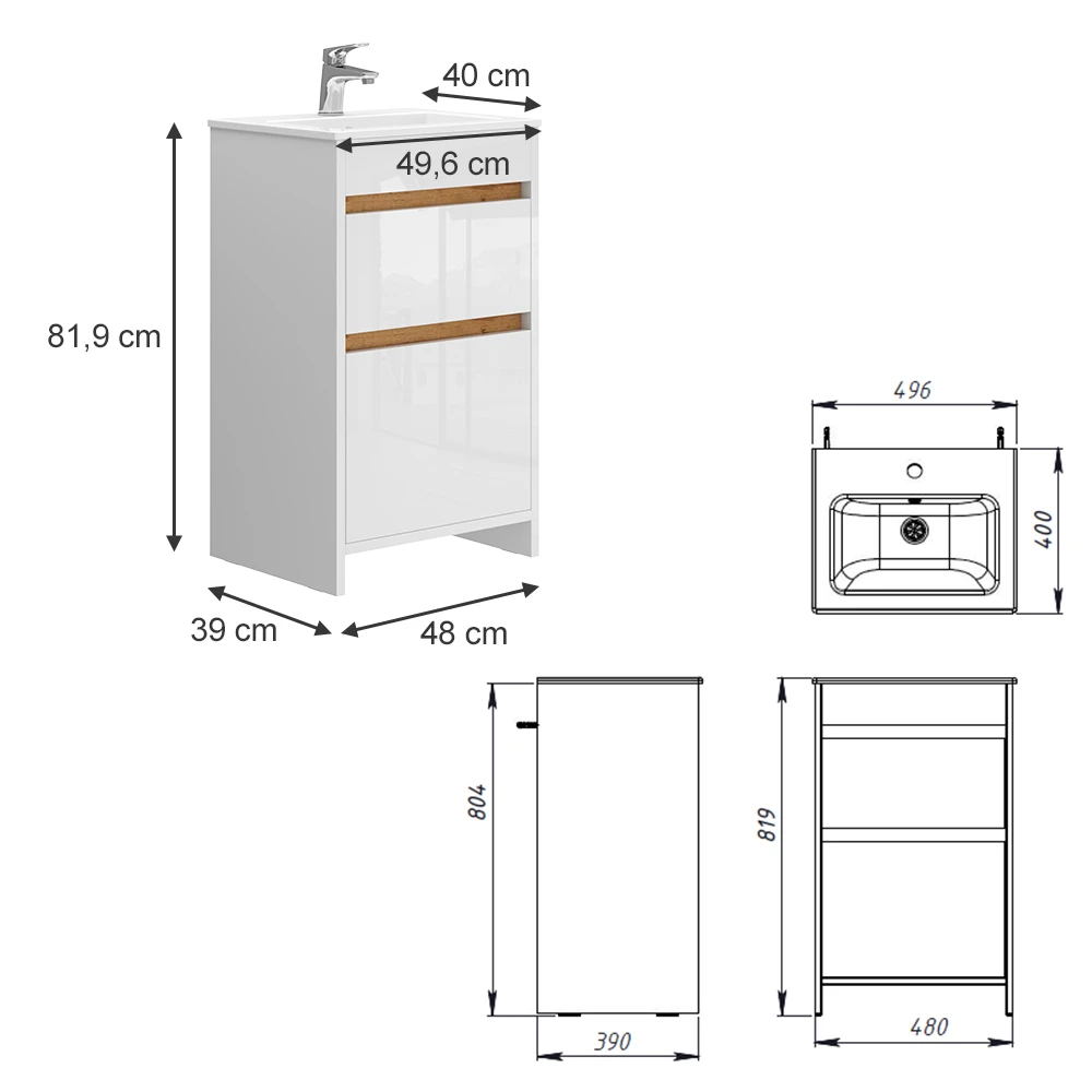 Badmöbel Set "Detmold" Weiß/Weiß Hochglanz 2 Teile, Mit Waschbecken Und 2 Schubladen Vicco 5 Badmöbel Set "Detmold" Weiß/Weiß Hochglanz 2 Teile, Mit Waschbecken Und 2 Schubladen Vicco – Bild 3