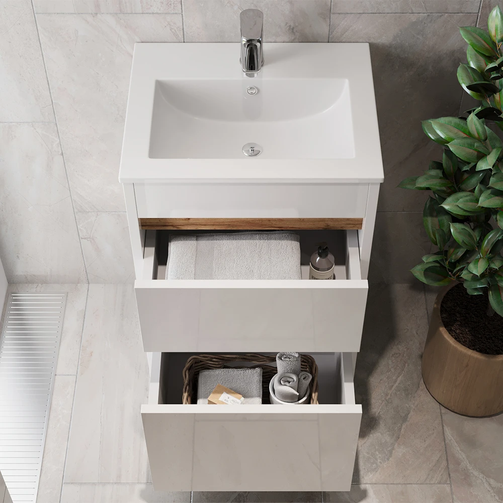 Badmöbel Set "Detmold" Weiß/Weiß Hochglanz 2 Teile, Mit Waschbecken Und 2 Schubladen Vicco 7 Badmöbel Set "Detmold" Weiß/Weiß Hochglanz 2 Teile, Mit Waschbecken Und 2 Schubladen Vicco – Bild 5