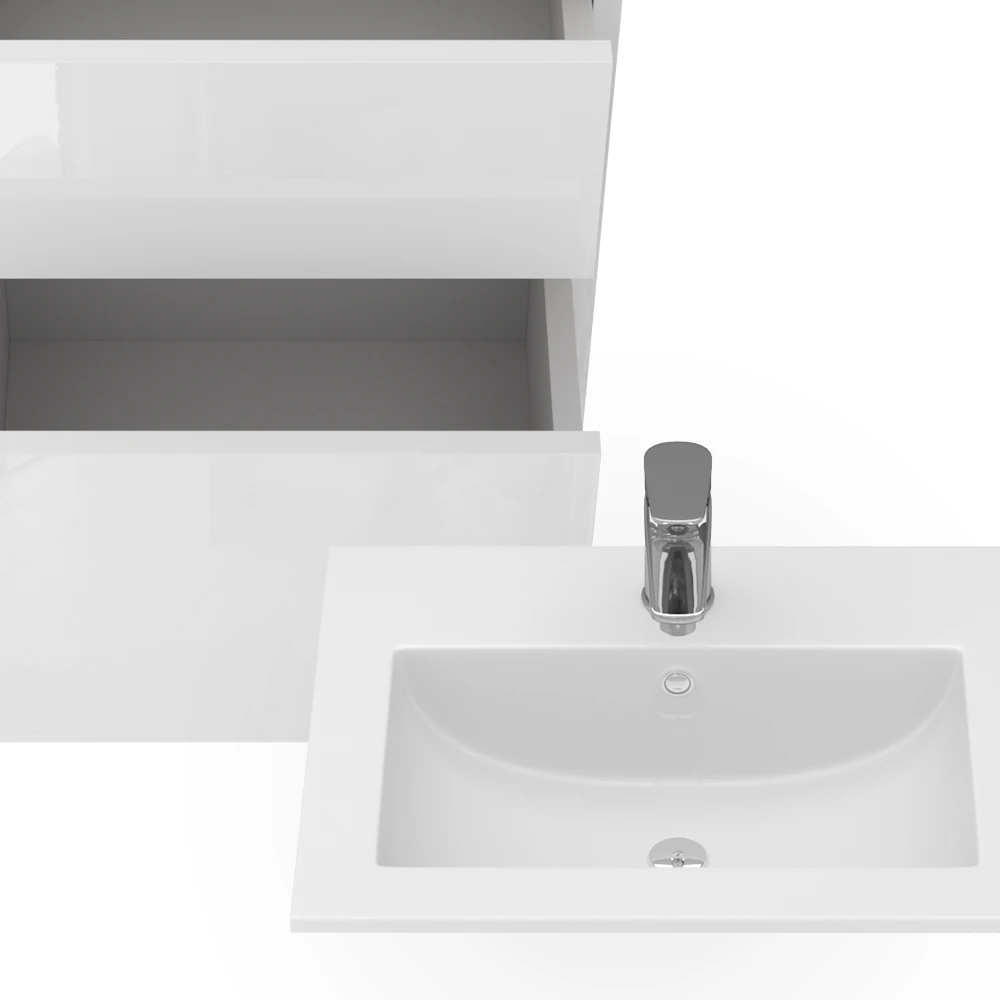 Badmöbel Set "Detmold" Weiß/Weiß Hochglanz 2 Teile, Mit Waschbecken Und 2 Schubladen Vicco 8 Badmöbel Set "Detmold" Weiß/Weiß Hochglanz 2 Teile, Mit Waschbecken Und 2 Schubladen Vicco – Bild 6