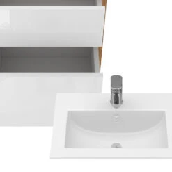 Badmöbel Set "Detmold" Goldkraft Eiche/Weiß Hochglanz 2 Teile, Mit Waschbecken Und 2 Schubladen Vicco -Möbel Store 20240301 m6561 06