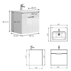 Badmöbel Set "Stefanie" Weiß/Weiß Hochglanz 2 Teile, Mit Waschbecken Vicco -Möbel Store 20240301 m6564 03 ol