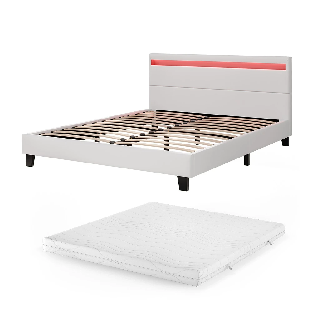 Bettgestell "Bern" Weiß 200x160 Cm Mit LED Beleuchtung Und Matratze Vitalispa 3 Bettgestell "Bern" Weiß 200x160 Cm Mit LED Beleuchtung Und Matratze Vitalispa