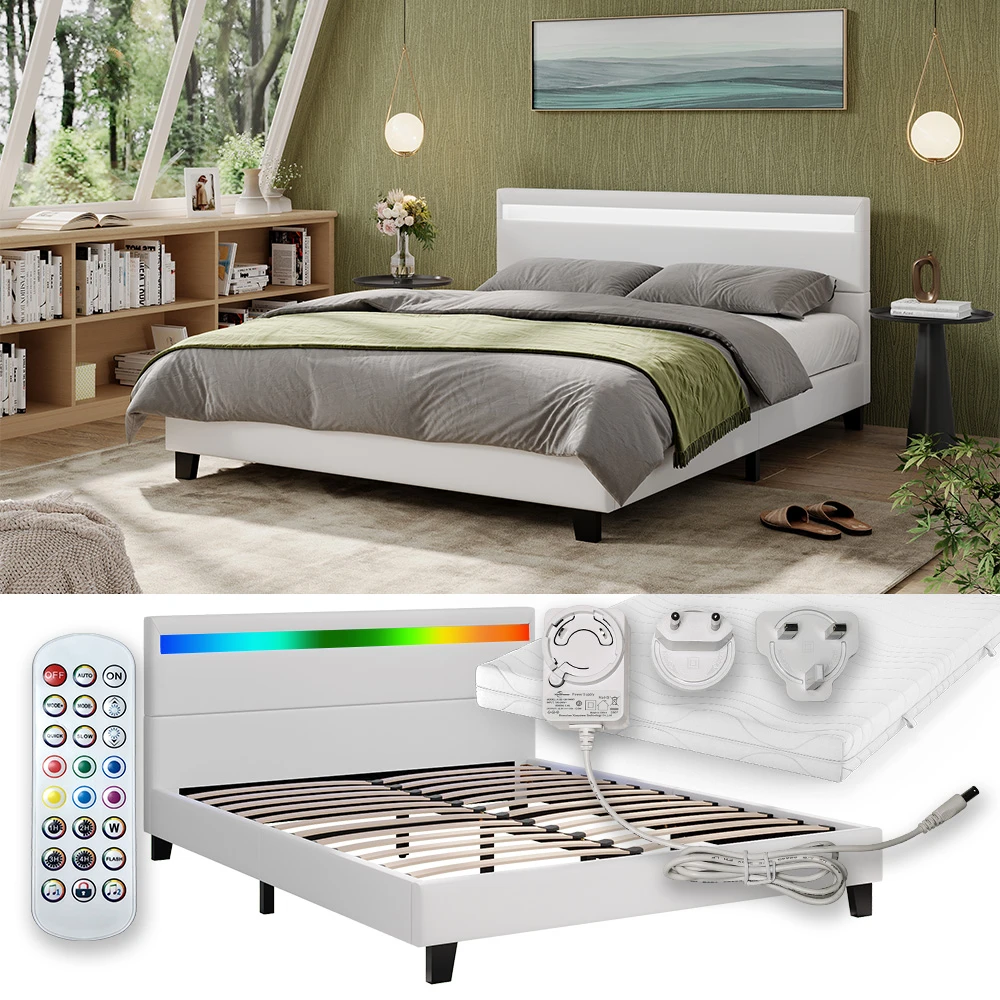 Bettgestell "Bern" Weiß 200x160 Cm Mit LED Beleuchtung Und Matratze Vitalispa 4 Bettgestell "Bern" Weiß 200x160 Cm Mit LED Beleuchtung Und Matratze Vitalispa – Bild 2