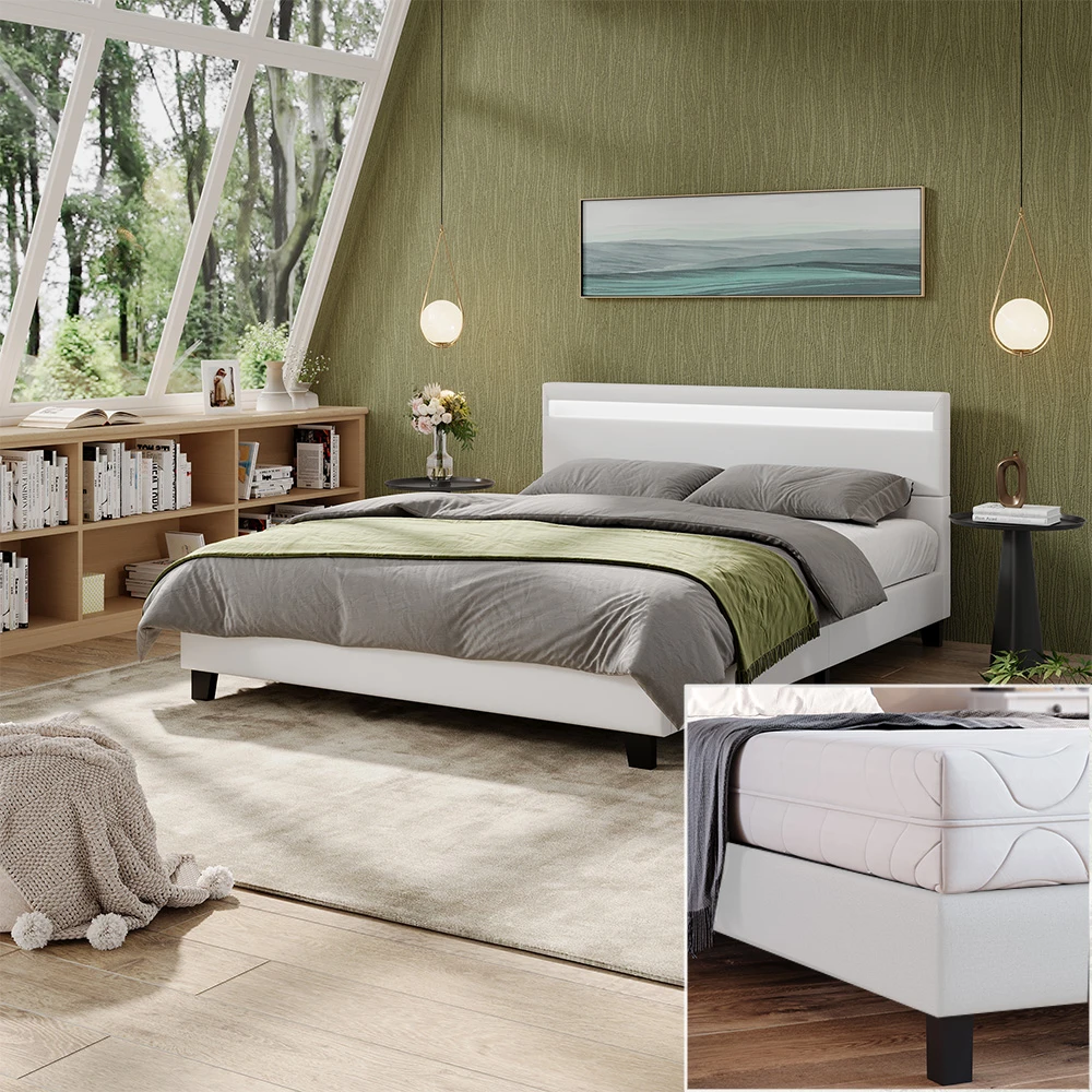 Bettgestell "Bern" Weiß 200x160 Cm Mit LED Beleuchtung Und Matratze Vitalispa 6 Bettgestell "Bern" Weiß 200x160 Cm Mit LED Beleuchtung Und Matratze Vitalispa – Bild 4