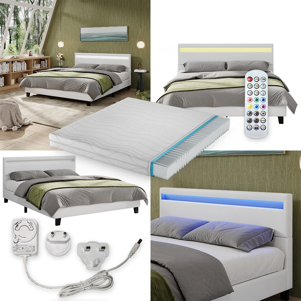 Bettgestell "Bern" Weiß 200x160 Cm Mit LED Beleuchtung Und Matratze Vitalispa 9 Bettgestell "Bern" Weiß 200x160 Cm Mit LED Beleuchtung Und Matratze Vitalispa – Bild 7