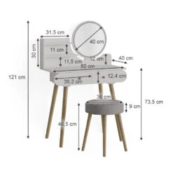 Schminktisch "Edda" Weiß 80 Cm Mit LED Beleuchtung Und Hocker Vicco -Möbel Store 20240305 m5178 03 ol