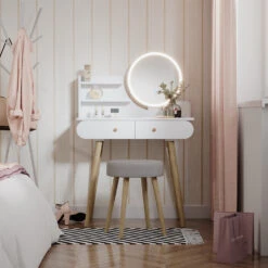 Schminktisch "Edda" Weiß 80 Cm Mit LED Beleuchtung Und Hocker Vicco -Möbel Store 20240305 m5178 04 ol