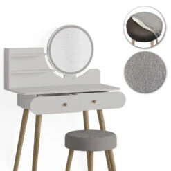 Schminktisch "Edda" Weiß 80 Cm Mit LED Beleuchtung Und Hocker Vicco -Möbel Store 20240305 m5178 06 ol