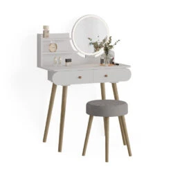 Schminktisch "Edda" Weiß 80 Cm Mit LED Beleuchtung Und Hocker Vicco -Möbel Store 20240305 m5178 07 ol