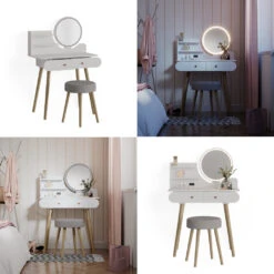 Schminktisch "Edda" Weiß 80 Cm Mit LED Beleuchtung Und Hocker Vicco -Möbel Store 20240305 m5178 08 ol