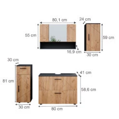 Badmöbel Set "Irma" Anthrazit/Eiche 4 Teile Vicco -Möbel Store 20240305 m5246 03 ol