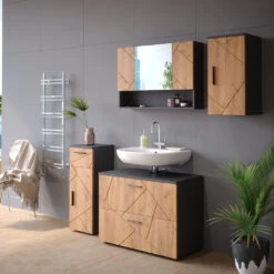 Badmöbel Set "Irma" Anthrazit/Eiche 4 Teile Vicco -Möbel Store 20240305 m5246 04 ol