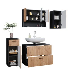 Badmöbel Set "Irma" Anthrazit/Eiche 4 Teile Vicco -Möbel Store 20240305 m5246 07 ol