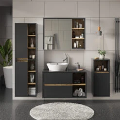 Badmöbel Set "Viola" Anthrazit/Eiche 4 Teile Vicco -Möbel Store 20240305 m5645 04 ol
