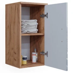 Badschrank "Irma" Eiche/Weiß Hochglanz 30 X 59 Cm Mit Regal Vicco -Möbel Store 20240305 m5717 06 ol